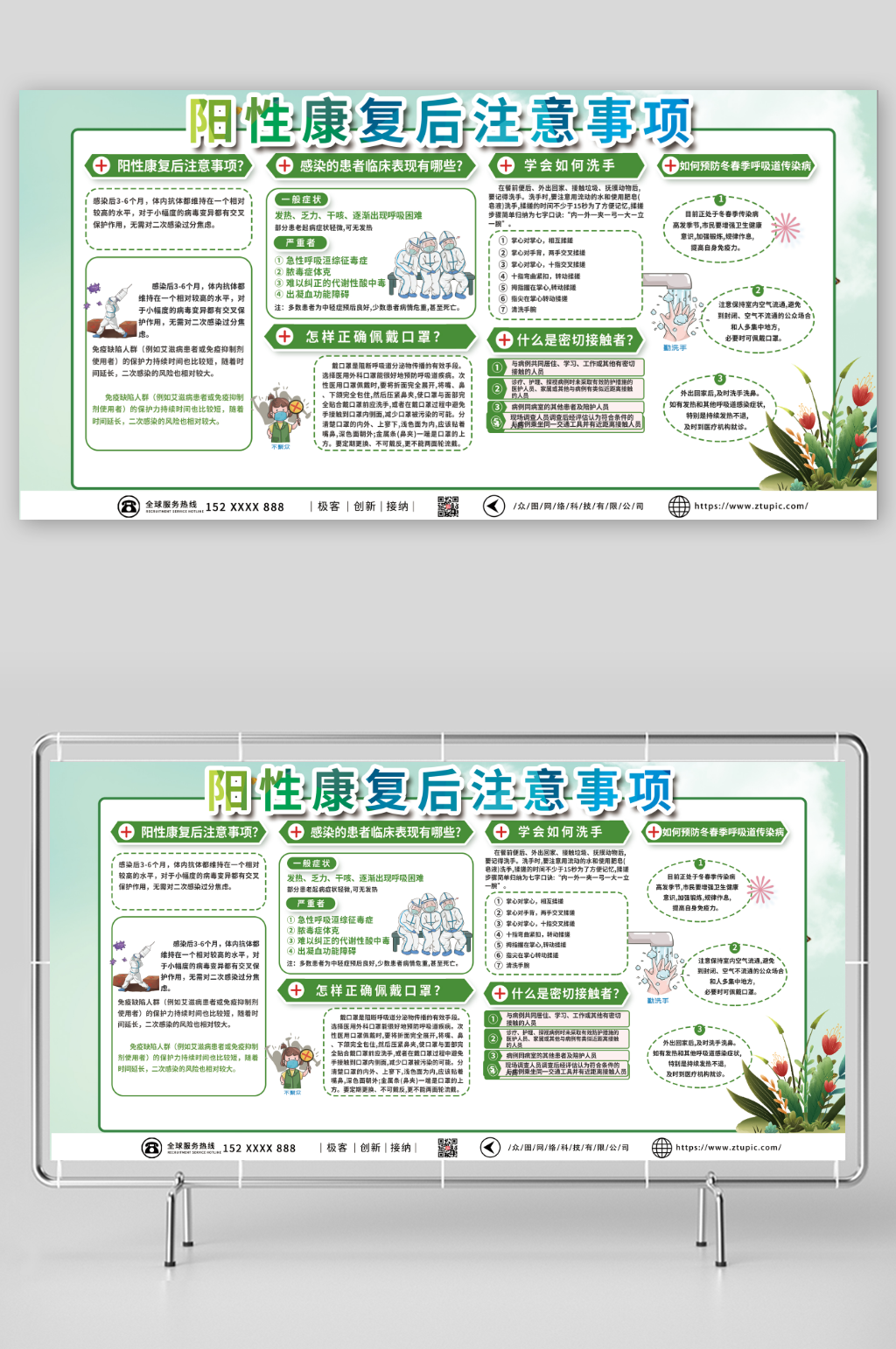 绿色阳性康复后注意事项医疗防疫展板素材
