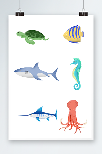 海洋海底动物生物元素插画