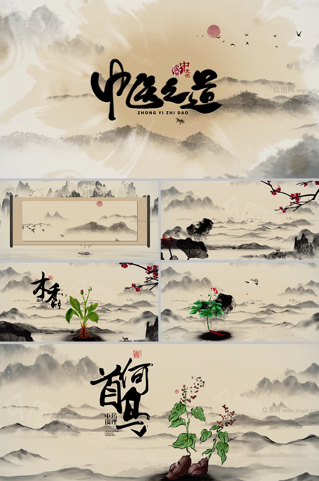 水墨中医药文化宣传视频素材