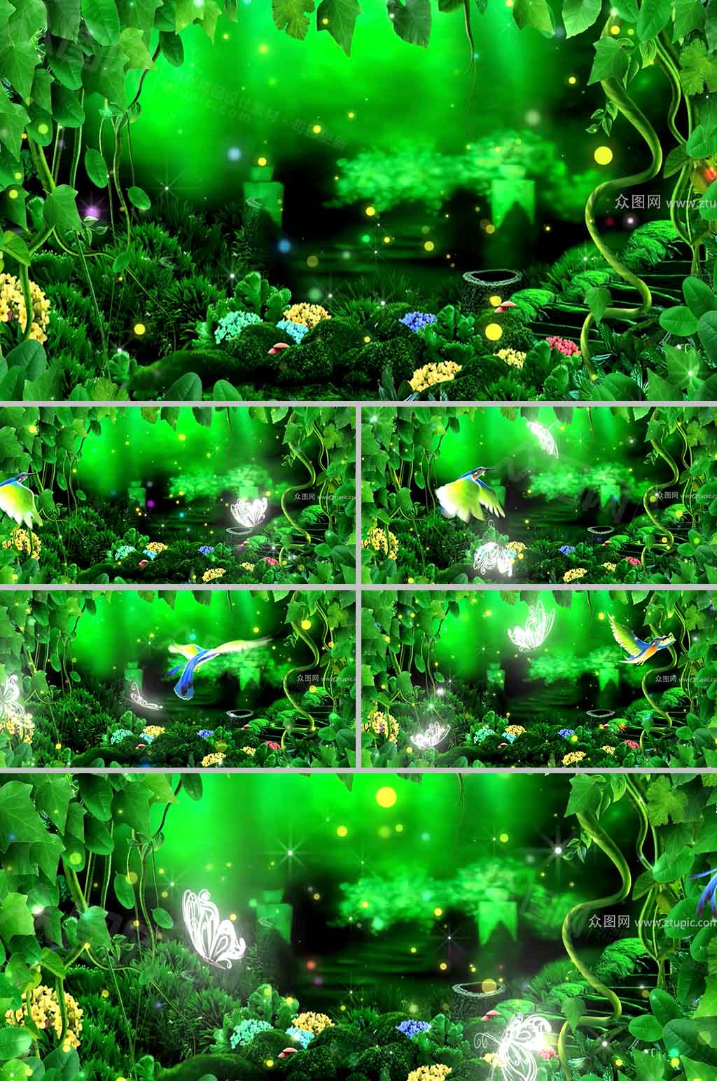 梦幻蝴蝶绿植仙境背景视频素材