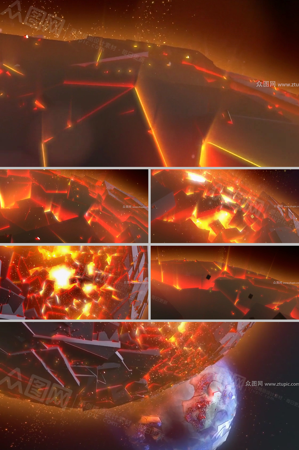 炙热破碎星球动画背景视频素材