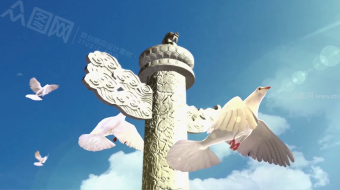 国庆节和平鸽飞翔中华山河背景视频素材-众图网