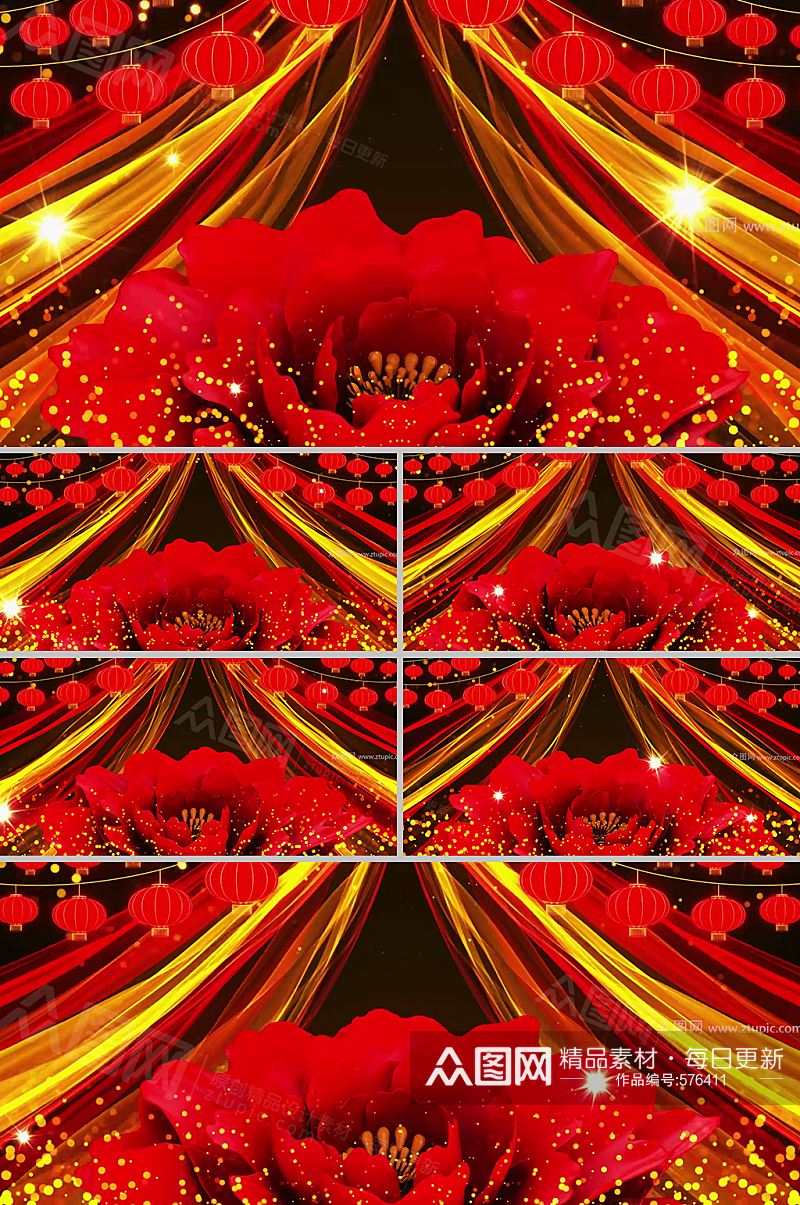 大朵红牡丹晚会流光背景视频素材素材