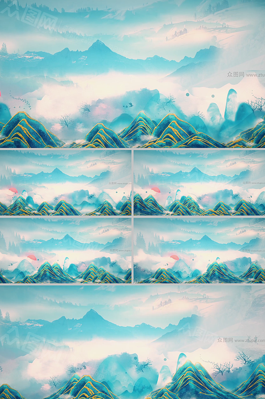 中国风水墨山川长卷背景视频素材-众图网