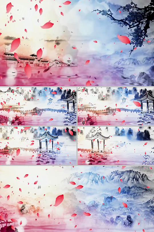 唯美古风水墨长亭背景视频素材-众图网