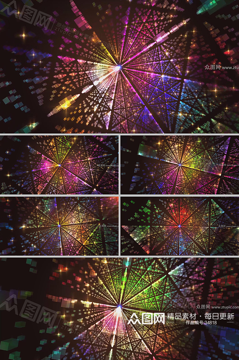五彩缤纷矩阵粒子LED背景视频素材