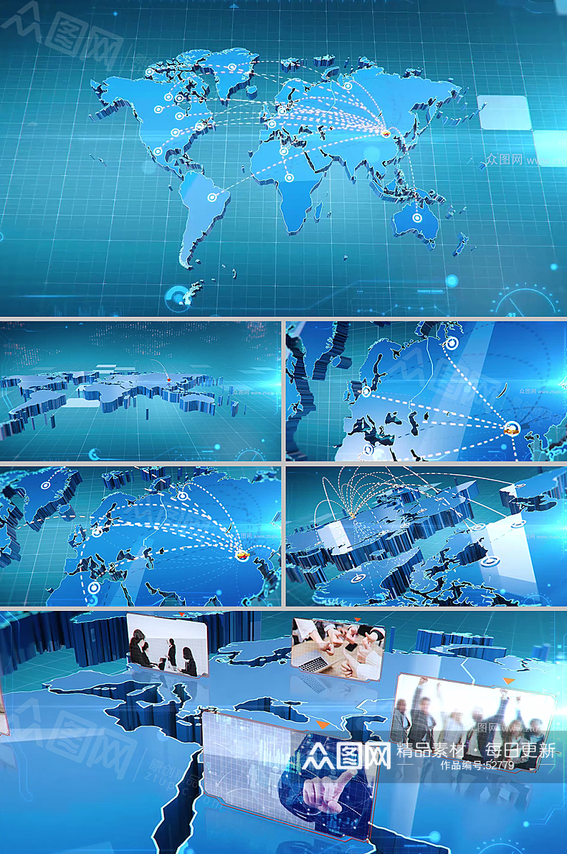 蓝色科技辐射全球地图视频素材