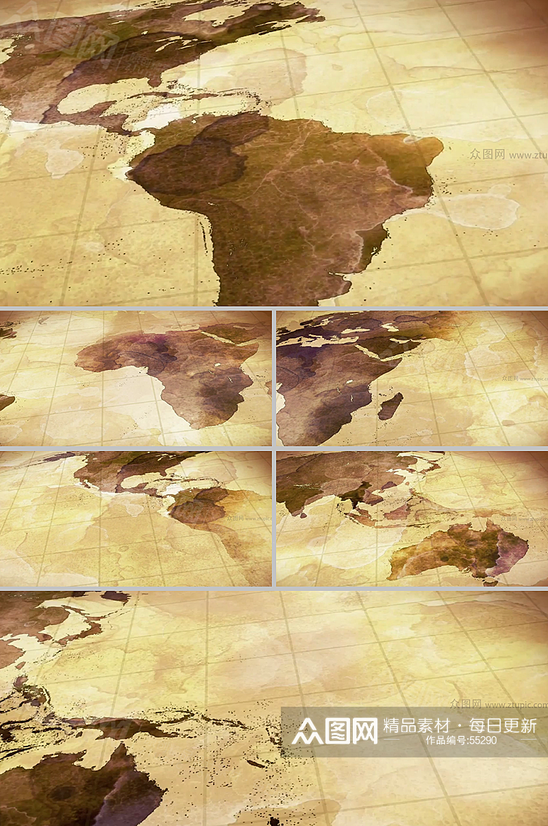 古典地图晕染平铺展示视频素材