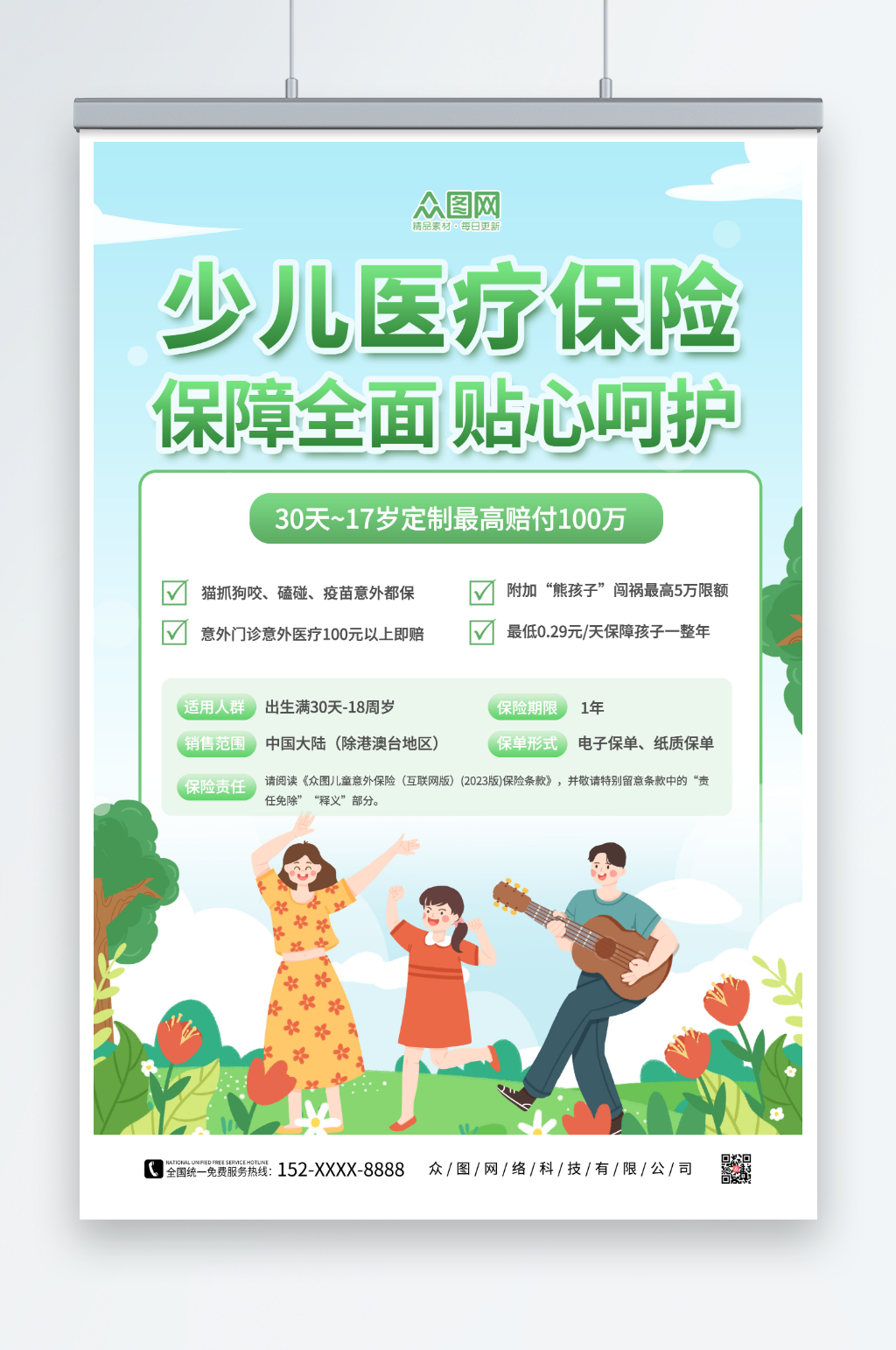 卡通少儿医疗保险介绍宣传海报素材