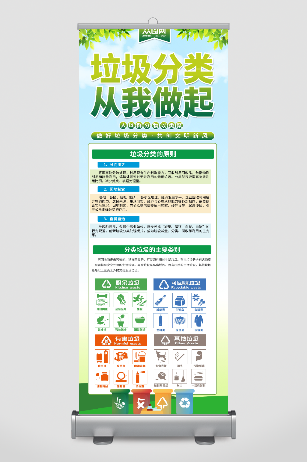 创意绿色垃圾分类宣传展架易拉宝素材