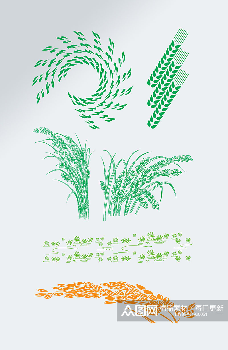 手绘水稻麦穗图案装饰元素素材