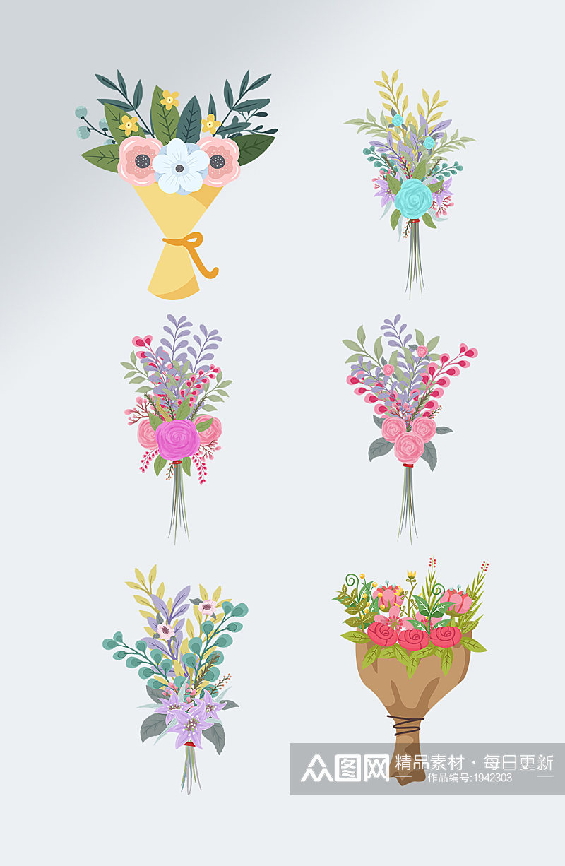 节日鲜花卡通花束花卉素材素材