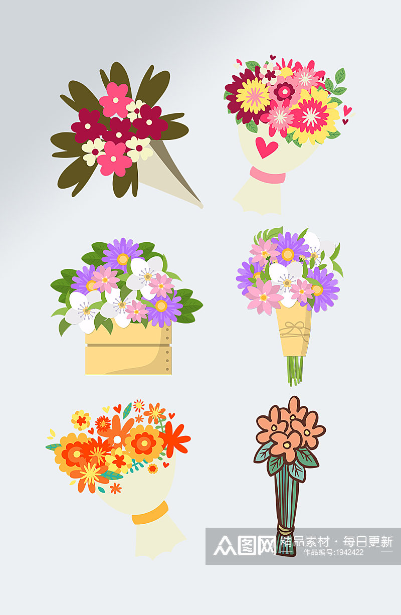手绘卡通花朵鲜花花束素材素材