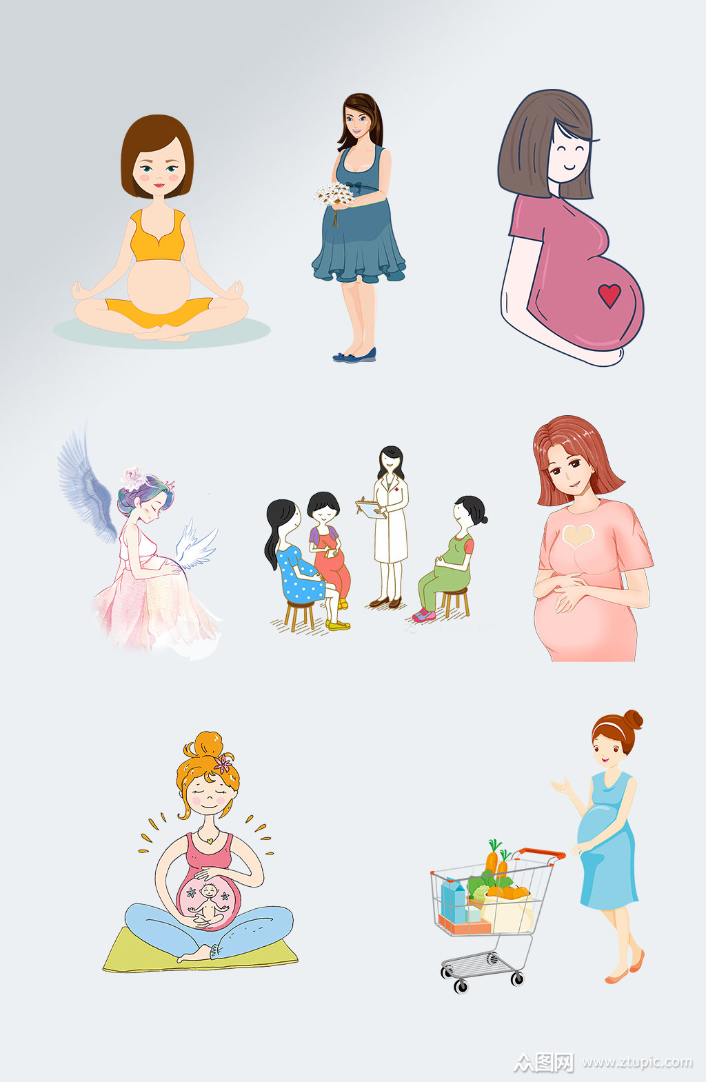 卡通孕妇母爱免抠透明素材