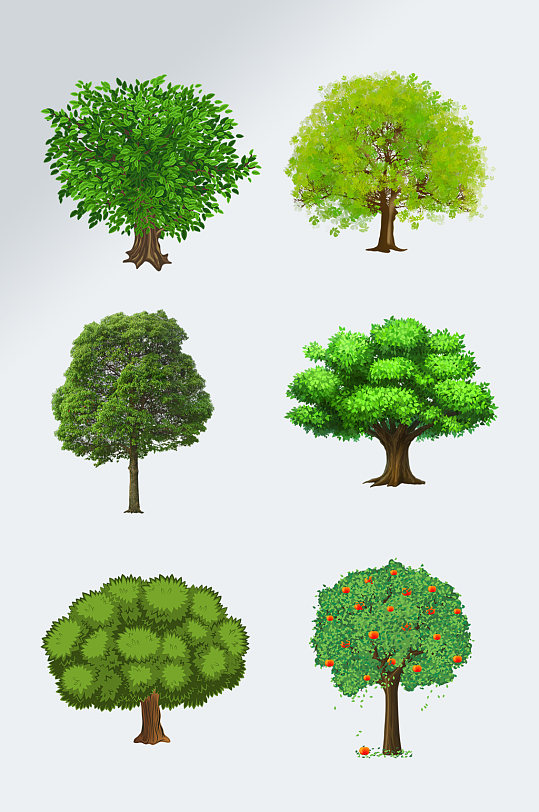 手绘绿色大树松树景观树元素
