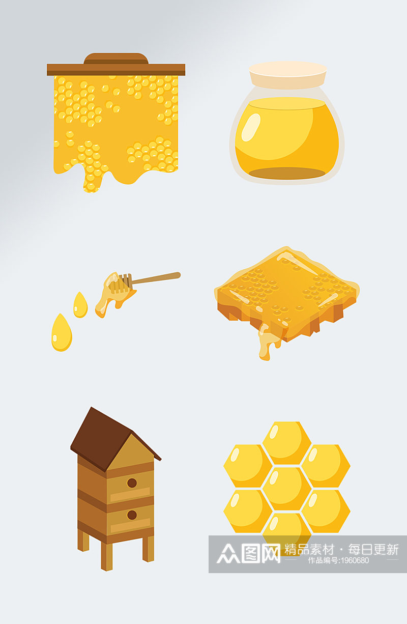 手绘蜜蜂蜂蜜蜂巢素材素材