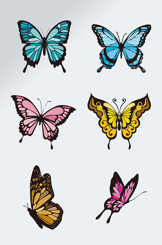 手绘彩色蝴蝶花蝴蝶素材