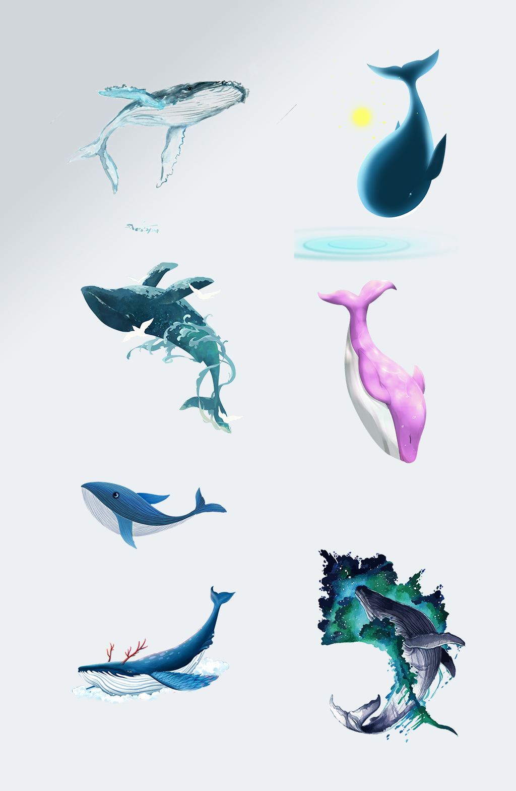 卡通野生动物手绘鲸鱼免扣元素-设计元素素材下载-众图网