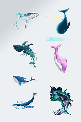 卡通野生动物手绘鲸鱼免扣元素