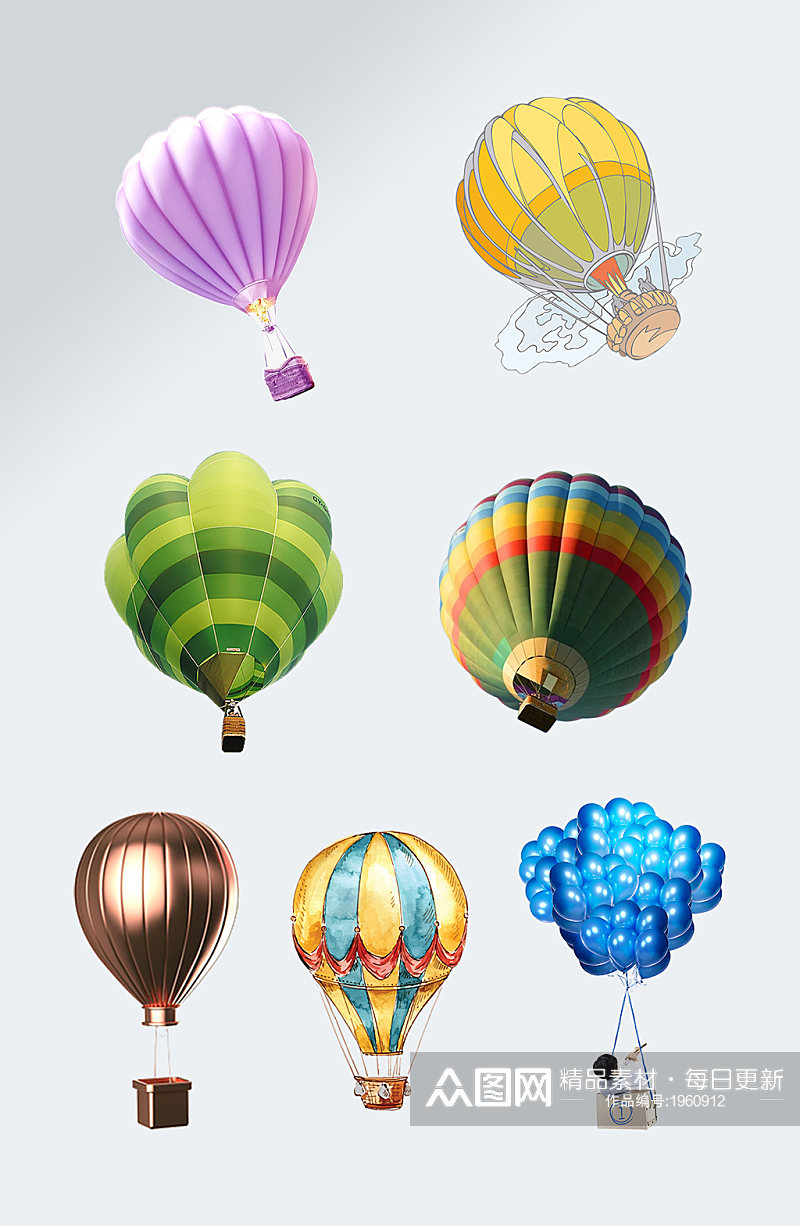 彩色热气球免抠素材素材