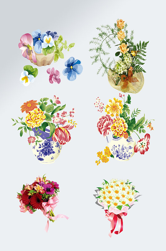 小清新手绘植物花卉花束元素