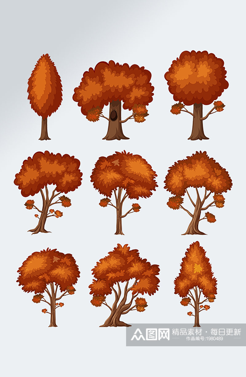 秋季手绘大树树木素材素材