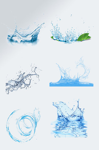 透明蓝色水波纹水花免抠元素