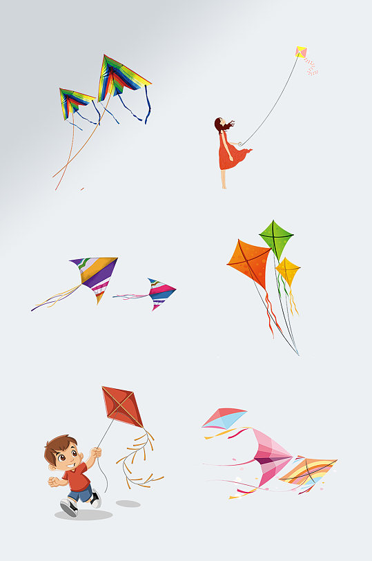 手绘卡通放风筝素材