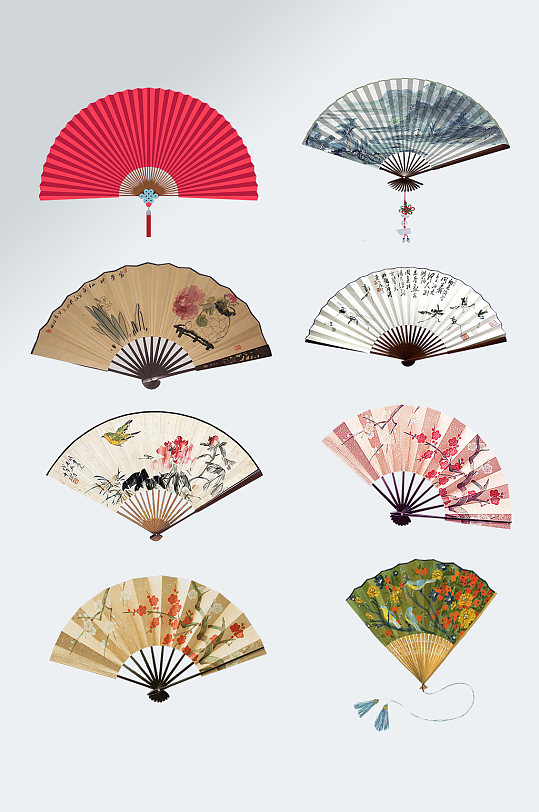 折扇设计元素古典画轴卷轴画轴免抠立即下载中国风素材扇子梅花传统