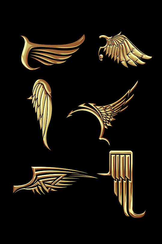 质感立体金色翅膀免抠素材