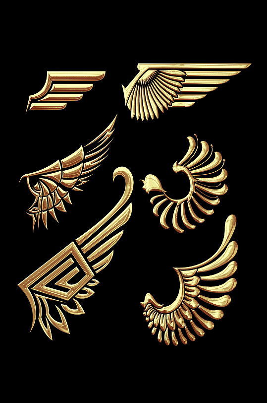 质感立体金色翅膀免抠素材