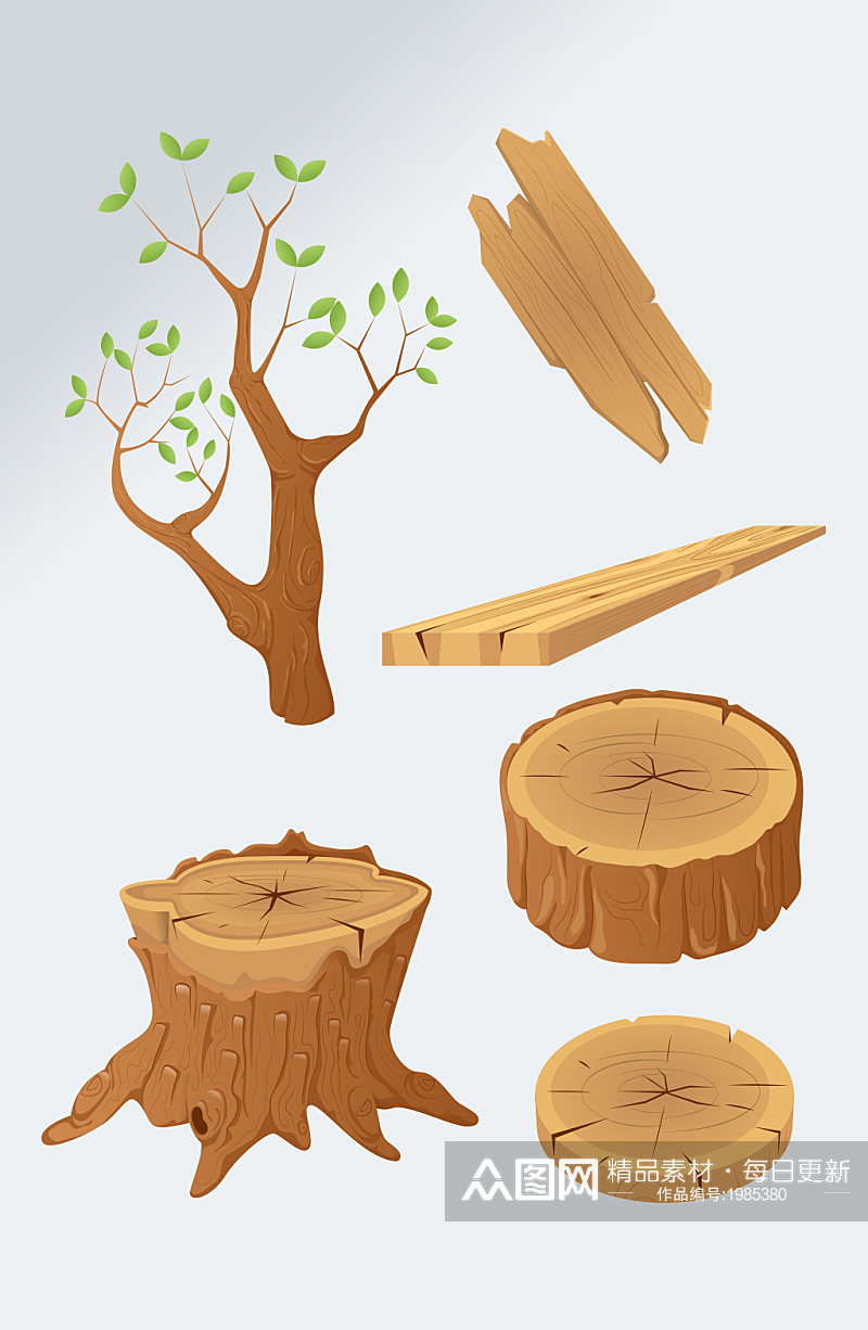 手绘木质木头大树素材素材