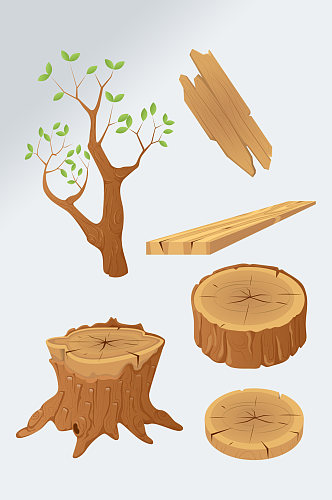 手绘木质木头大树素材