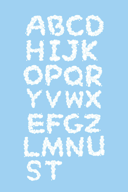 云彩效果卡通英文字母元素