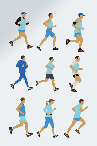 彩色矢量跑步人物素材 健身设计元素