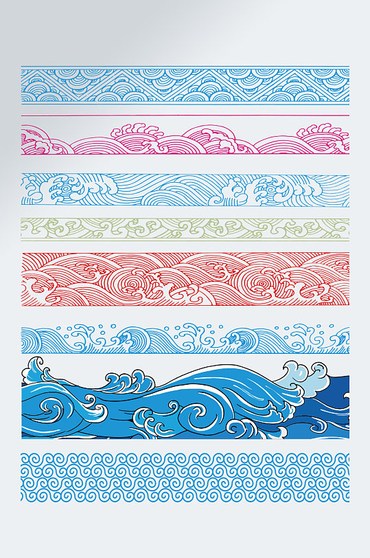 素材立即下载矢量中式花纹花边边框 藏式边框素材黑白海浪花边图案