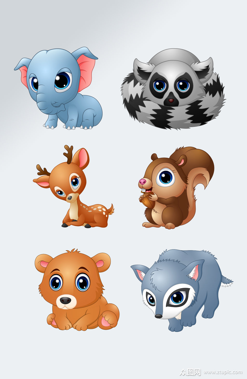 卡通动物免扣矢量元素素材