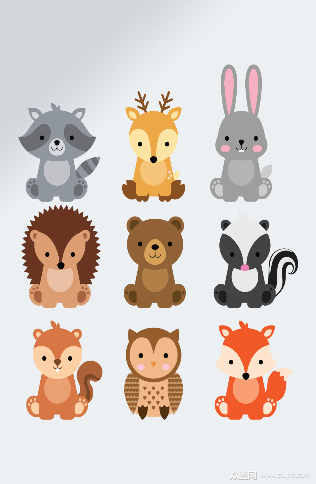 卡通动物免扣矢量元素素材