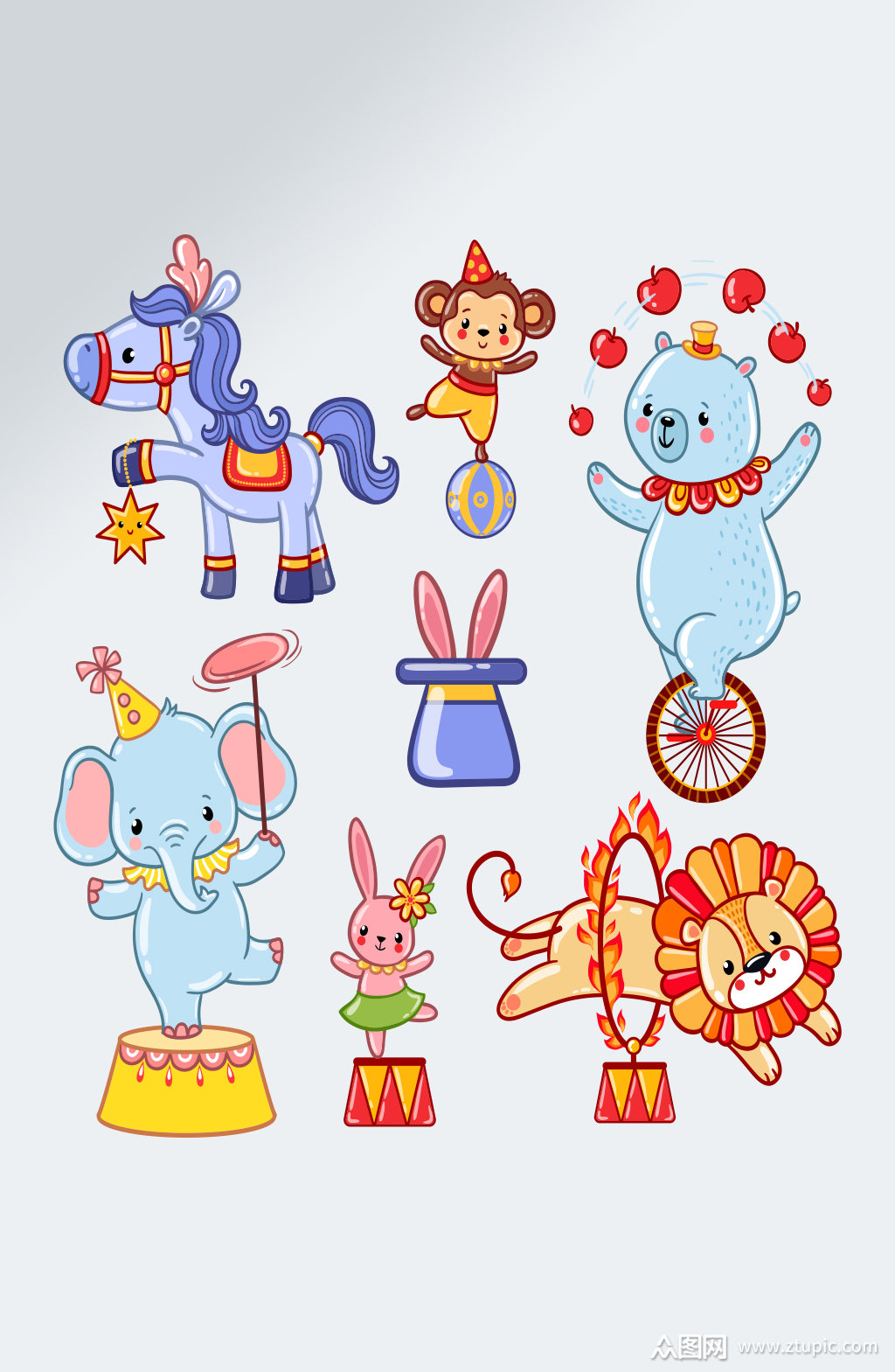 可爱马戏团动物表演素材