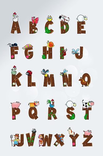 动物卡通英文字母元素