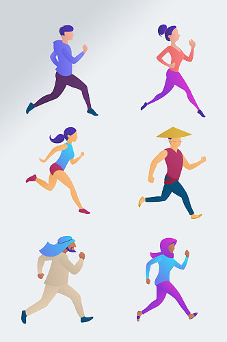 彩色卡通矢量跑步人物素材 健身设计元素