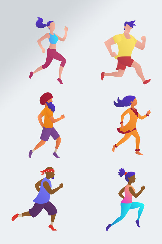 彩色卡通矢量跑步人物素材 健身设计元素
