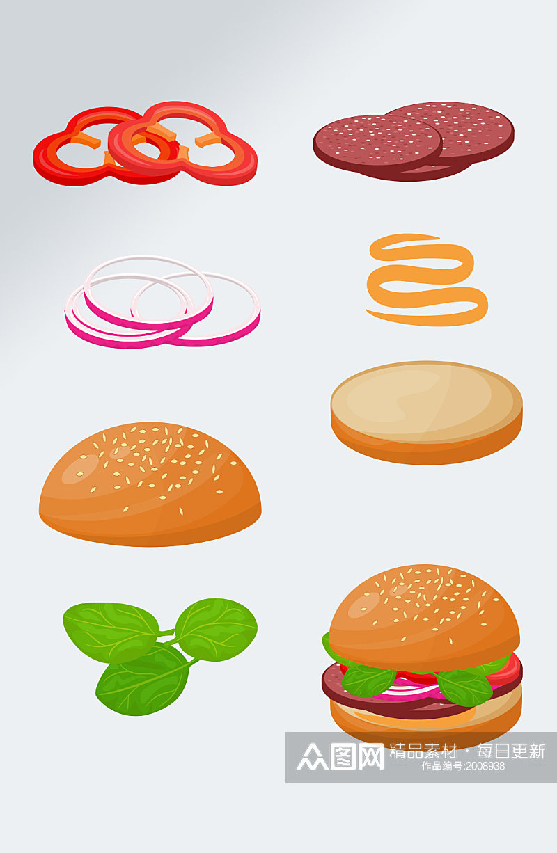 卡通手绘汉堡食材素材素材