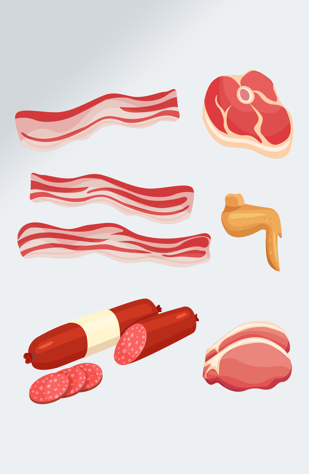 手繪美食香腸肉類素材素材