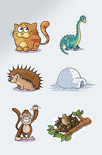 儿童插画可爱卡通动物素材