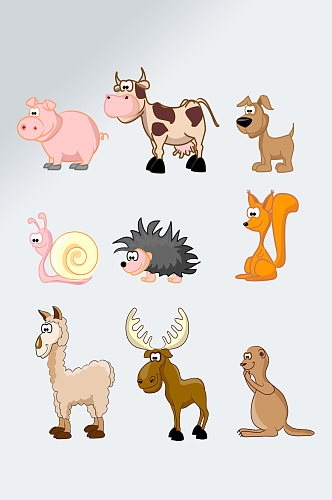 手绘小动物插画设计素材