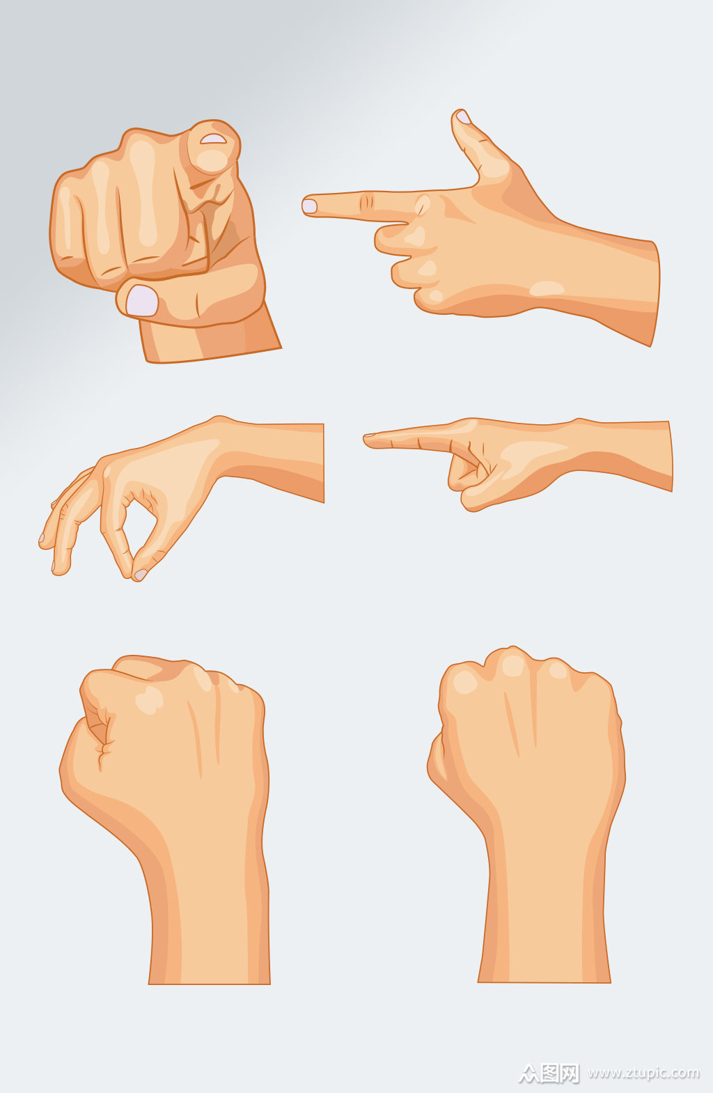手绘手指方向手势素材素材