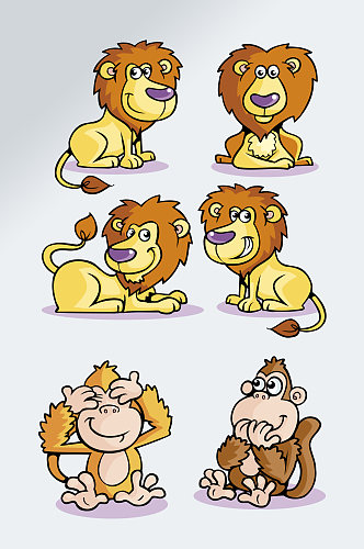 手绘卡通狮子插画元素