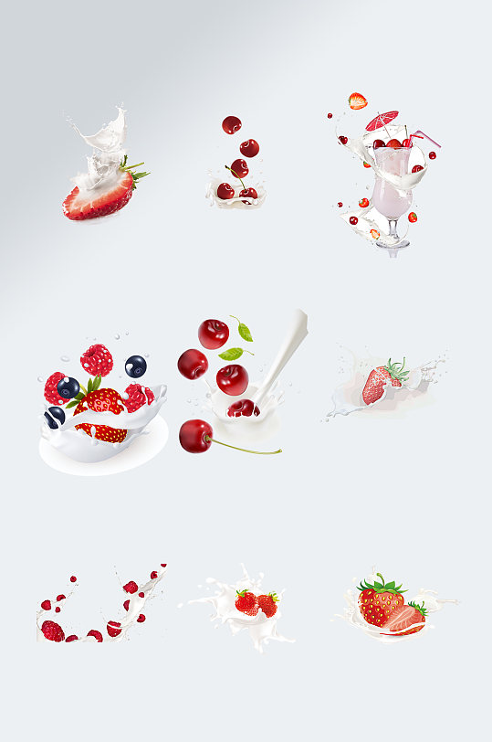 动感草莓牛奶液体飞溅元素