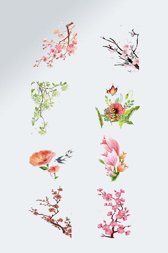 手绘桃花免抠素材